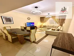 Sharjah, Al Taawun area, fully furnished super deluxe apartment with three bedrooms, a living room,