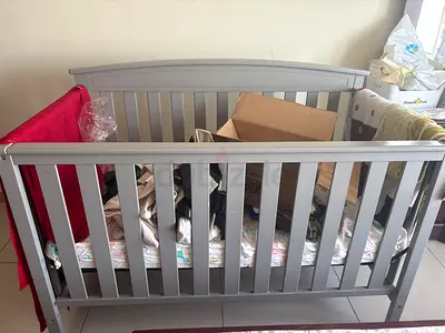 Grey Wooden Baby Crib - Good Condition (used)