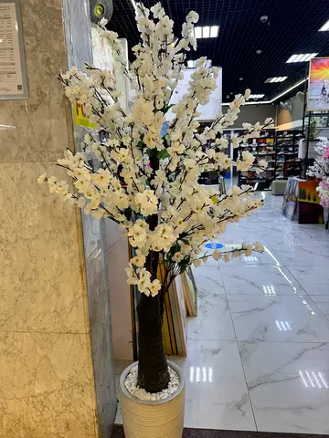 Tall Decorative Artificial White Blossom Branches in Large Vase
