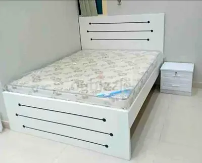 Brand New White Wooden Queen size Bed with Mattress and Nightstand