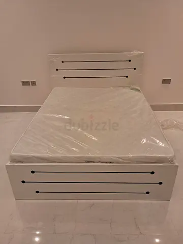 White platform bed frame with mattress and headboard - Brand new