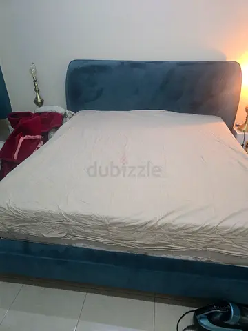 Teal Upholstered Double Bed with Curved Headboard
