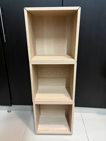 Set of 3 Light Wood Cube Shelves - Wall/Standing Display Units
