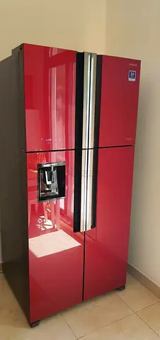 Free delivery Hitachi Red 4-Door Refrigerator with Water Dispenser - Excellent Condition