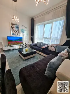 Luxury one-bedroom apartment with a balcony and sea view. Ajman, Oasis Tower. Fully furnished, avail