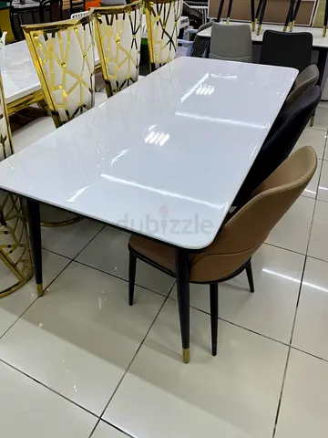 Modern White Marble-Top Dining Table without chairs