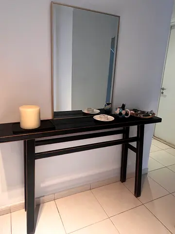 Dark Wood Console Table with Large Wall Mirror