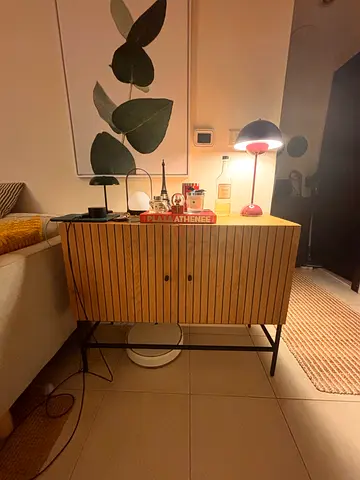 Wooden Slatted Sideboard / Console Table with Metal Frame - Good Condition