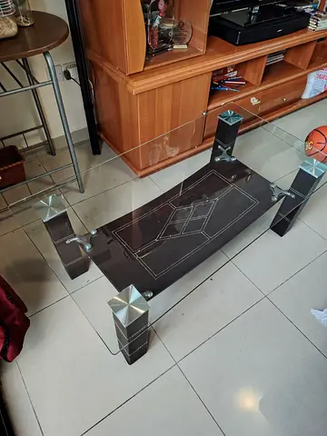 Glass Top Coffee Table with Wooden Base