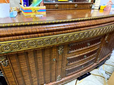Vintage Ornate Wooden Dresser / Sideboard with Brass Detailing