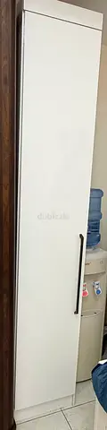Slim White Tall Storage Cabinet with Handle