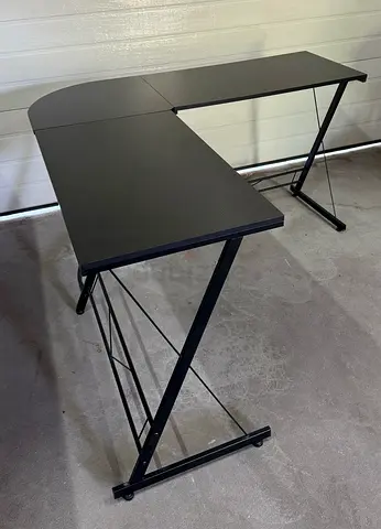 L-shaped Black Metal Computer / Study Desk - Compact Corner Design