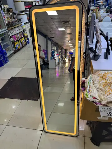 Full-Length LED Lighted Floor Mirror with Black Frame