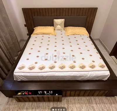 Bed including mattress (king size) one side table + a dresser-+ tv unit