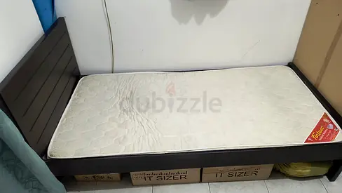 Single bed frame with mattress - dark wood, good condition