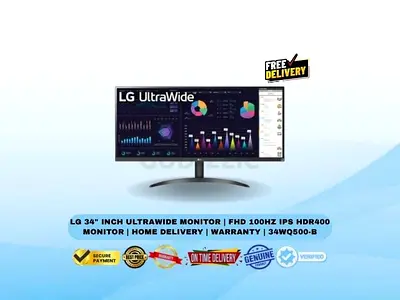 LG 34 Inch UltraWide Monitor | FHD 100Hz IPS HDR400 Monitor | Home Delivery | Warranty | 34WQ500-B