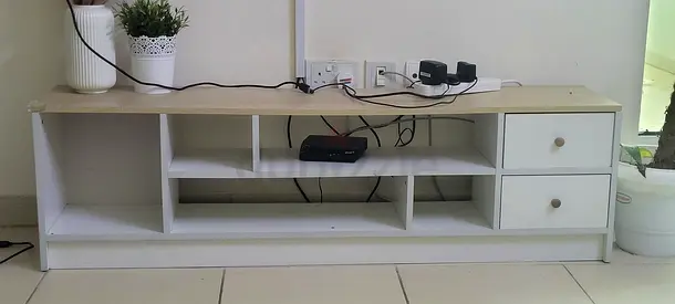 Low White TV Unit / Entertainment Console with Drawers