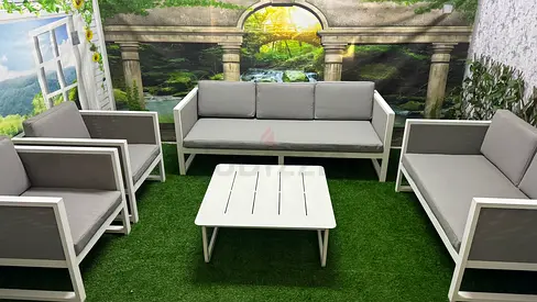 Beautiful outdoor creative living 7 seater garden sofa set  Aluminum frame with mash Neat and clean