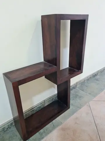 Solid Wood Geometric Side Table / Display Shelf - Dark Finish