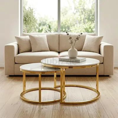 Modern Gold Coffee Table Set – Ceramic Top – 70  50 cm – Nesting Tables