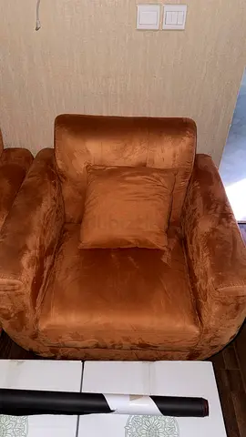 Double Plush Brown Velvet Armchair with Cushion - Good Condition