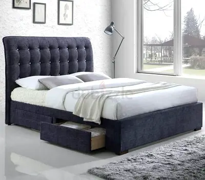 Elegant Queen size fully customisable bedframe in soft Valvet Fabric with side drawers storage