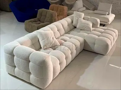 Modern Modular Tufted White Bouclé Sofa - 4-Seater Sectional