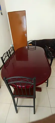 Wooden Dining Table with 6 Metal Chairs - Good Condition