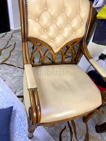 Vintage Wooden Armchair with Tufted Leather Upholstery