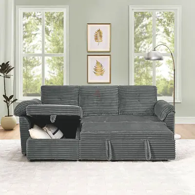 Gray pull out convertible sofa bed