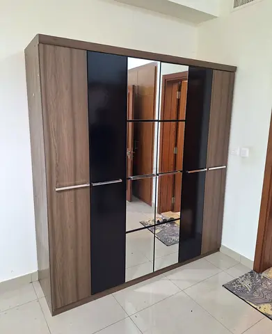 Large Wooden Wardrobe with Mirrored Doors – Good Condition
