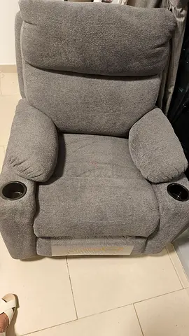Gray Fabric Single Recliner Chair with Cup Holders - Good Condition