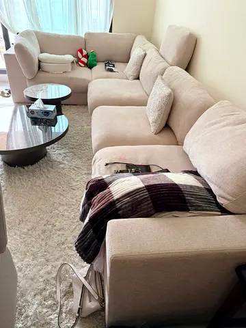 Beige L-shaped Sectional Sofa - Good Condition + Lazy Chair + Middle table