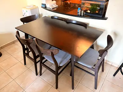Solid Dark Wood Dining Table with 6 Chairs - Good Condition