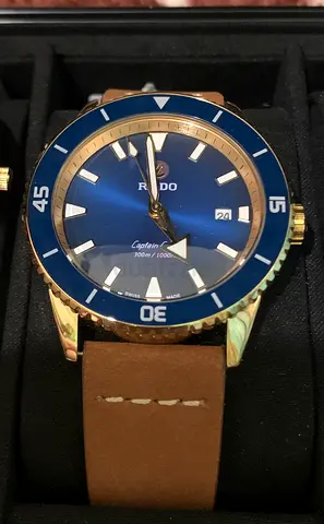 Rado Captain Cook style mens watch - blue dial, leather strap