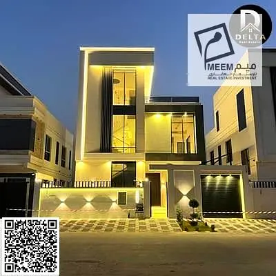Villa for sale in Al Yasmin area, Ajman | With modern designs and contemporary and personalized finishes | With a glass facade that adds sophisticatio