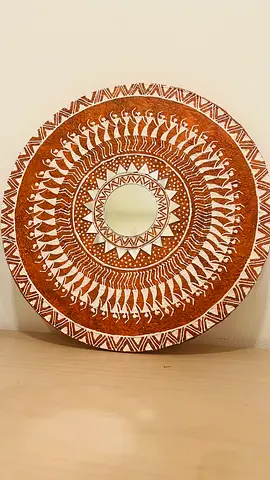 Hand-painted Round Tribal Wall Mirror — Brown  White