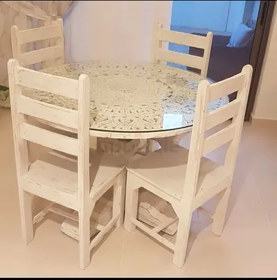 Glass top wooden dining table and 4 chairs