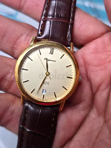 Elegance Gold-Tone Mens Quartz Watch with Brown Leather Strap