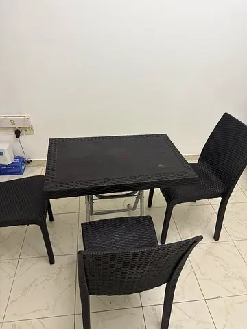 Black Wicker Outdoor Dining Table with 3 Chairs