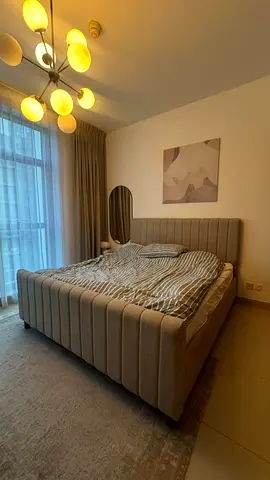 Upholstered Queen Bed with Headboard and Mattress - Neutral Beige