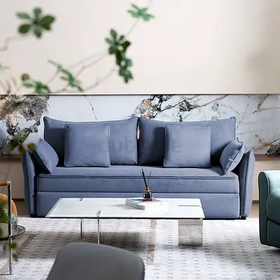 Blue 3-Seater Sofa with Cushions - Good Condition
