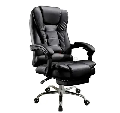Black Leather Executive Office Chair with Footrest