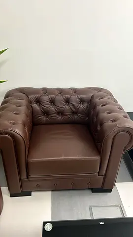 Brown Chesterfield Leather Armchair — Solid, Comfortable 2 nos Single Sofa  2 nos 3 seater sofas