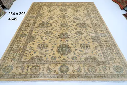 2.5x2.9m Handwoven afghan Floral Rug - Beige  Sage Tones living room and bedroom carpet veg dye