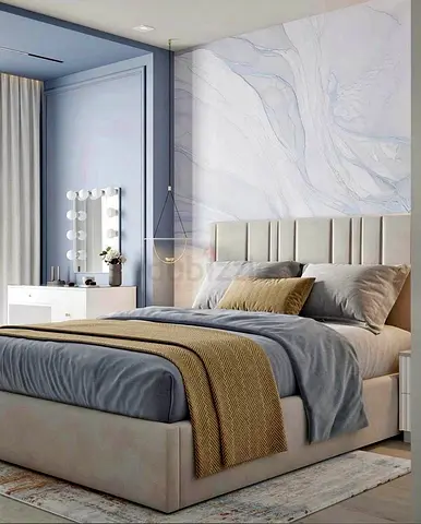 Upholstered King Bed Frame with Padded Headboard - Neutral Beige