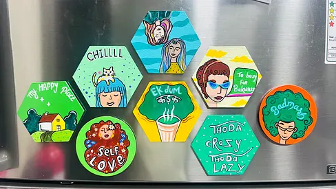 Set of Decorative Hexagon Fridge Magnets — Colorful Handmade Designs