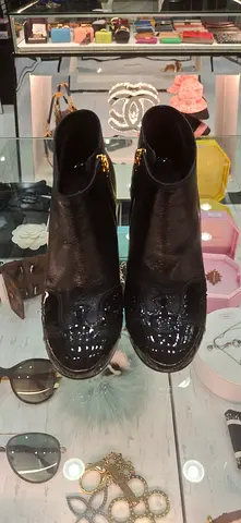 Black Patent Leather Ankle Boots — Size Available, Good Condition