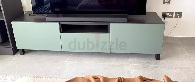 Low-profile Modern TV Unit / Entertainment Cabinet - Mint Green