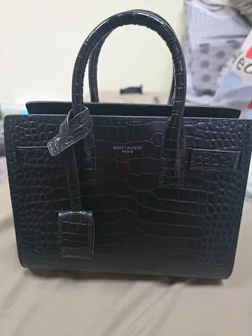 Black Croc-Embossed Structured Handbag - Small Tote